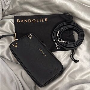 Bandolier Expanded Zip Pouch in top grain Leather in Black/ Gold